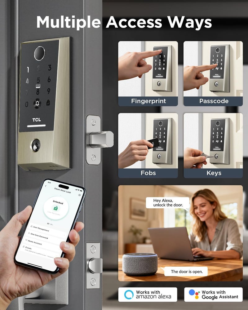 TCL D2 Plus Smart Lock, Fingerprint Door Lock with Keyless Entry Security Electronic Deadbolt for Front Door, Built-in Doorbell, Compatible with Alexa, Auto Lock, Easy Install - Image 3